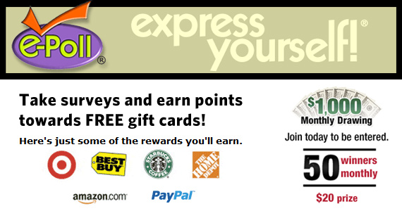 Points for Gift Cards to Your Favorite Places from E-Poll